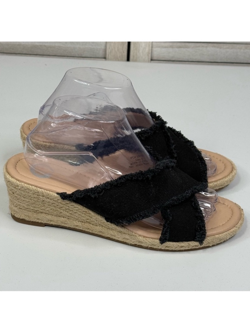 JOURNEE COLLECTION Black Sandals Criss Cross Cloth Strap Woven Wedge Women's-9